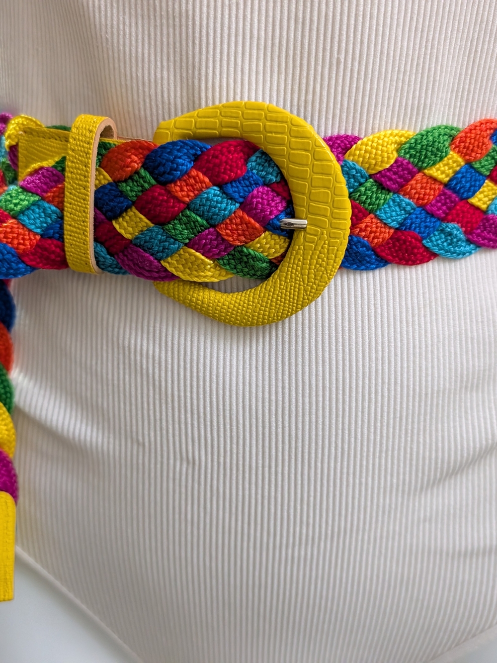 Multicolor Braided Belt with Yellow Buckle - Women's Accessories